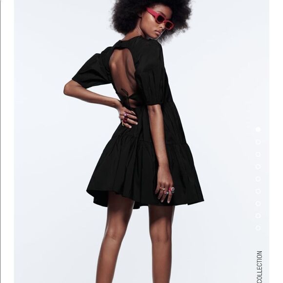 Zara black puff sleeve tiered poplin dress - Picture 2 of 6